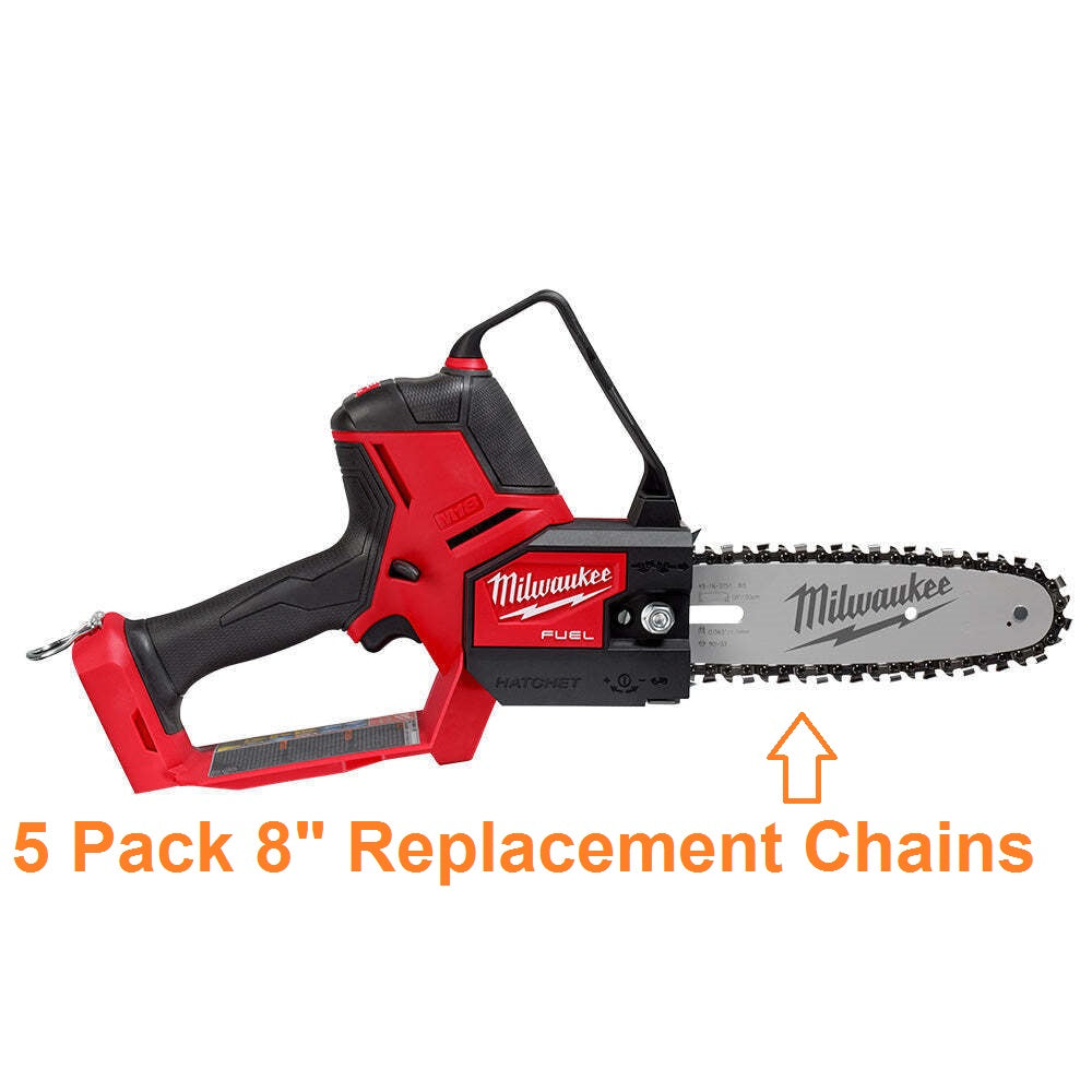 5 Pack 8" Chainsaw Chain Replaces Milwaukee M18 Hatchet Electric 3/8LP .043 33DL