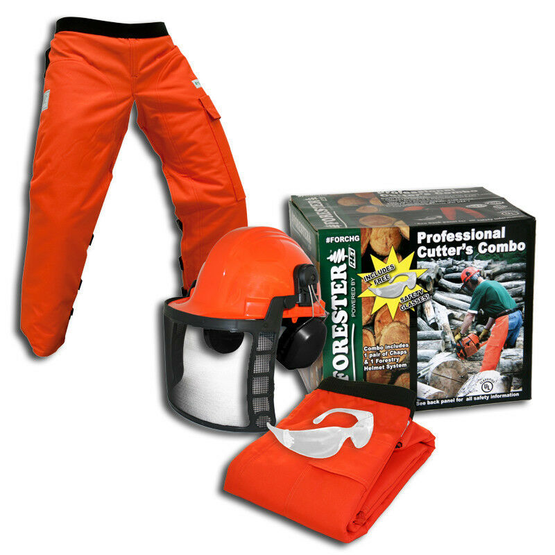Chainsaw Safety Chaps With Forestry Helmet And Safety Glasses